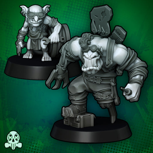 28mm Orc Mechanic and Goblin Sidekick