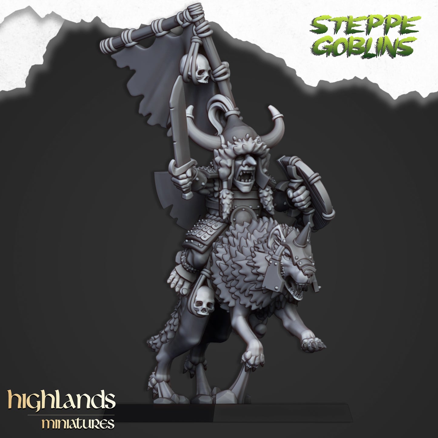28mm Mounted Steppe Goblin Khan on Wolf - Orc & Goblin Tribes