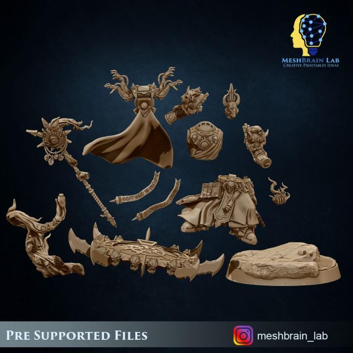 Doom Marine Sorcerer on flying disc | Chaos | 32mm | Meshbrain Labs