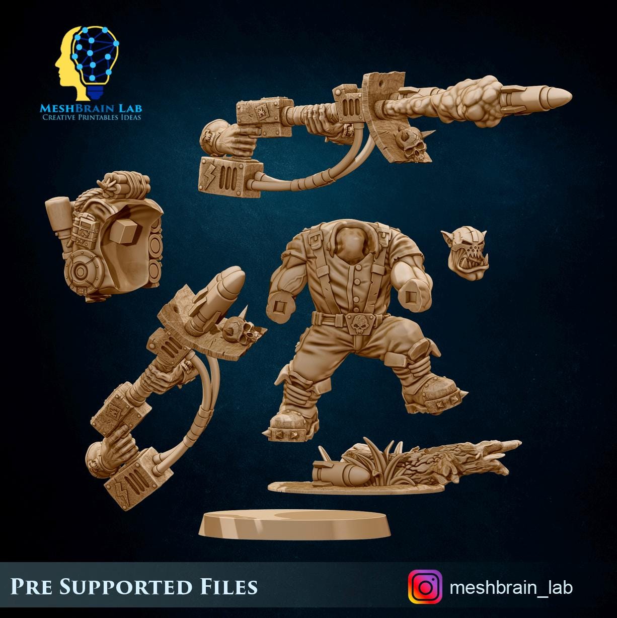 Ork Kommando with Rocket Launcher | Orks | 32mm | Meshbrain Labs