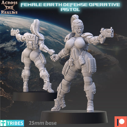 28mm Female Earth Defense Opeartive with Pistol
