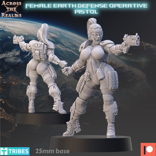 28mm Female Earth Defense Opeartive with Pistol