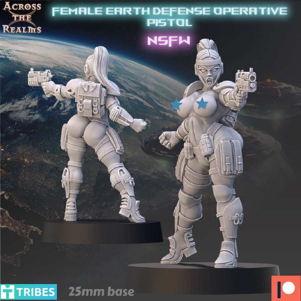 28mm Female Earth Defense Opeartive with Pistol
