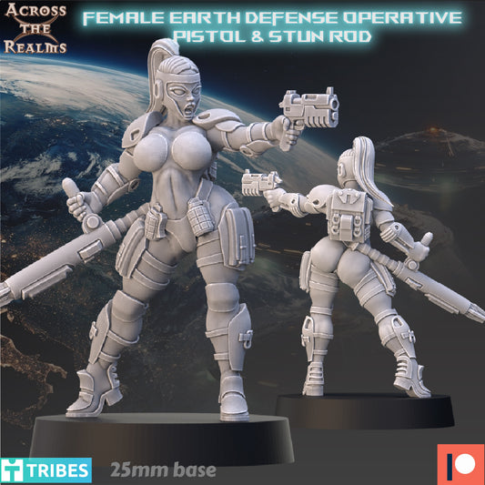 28mm Female Earth Defense Operative with Pistol & Stun rod