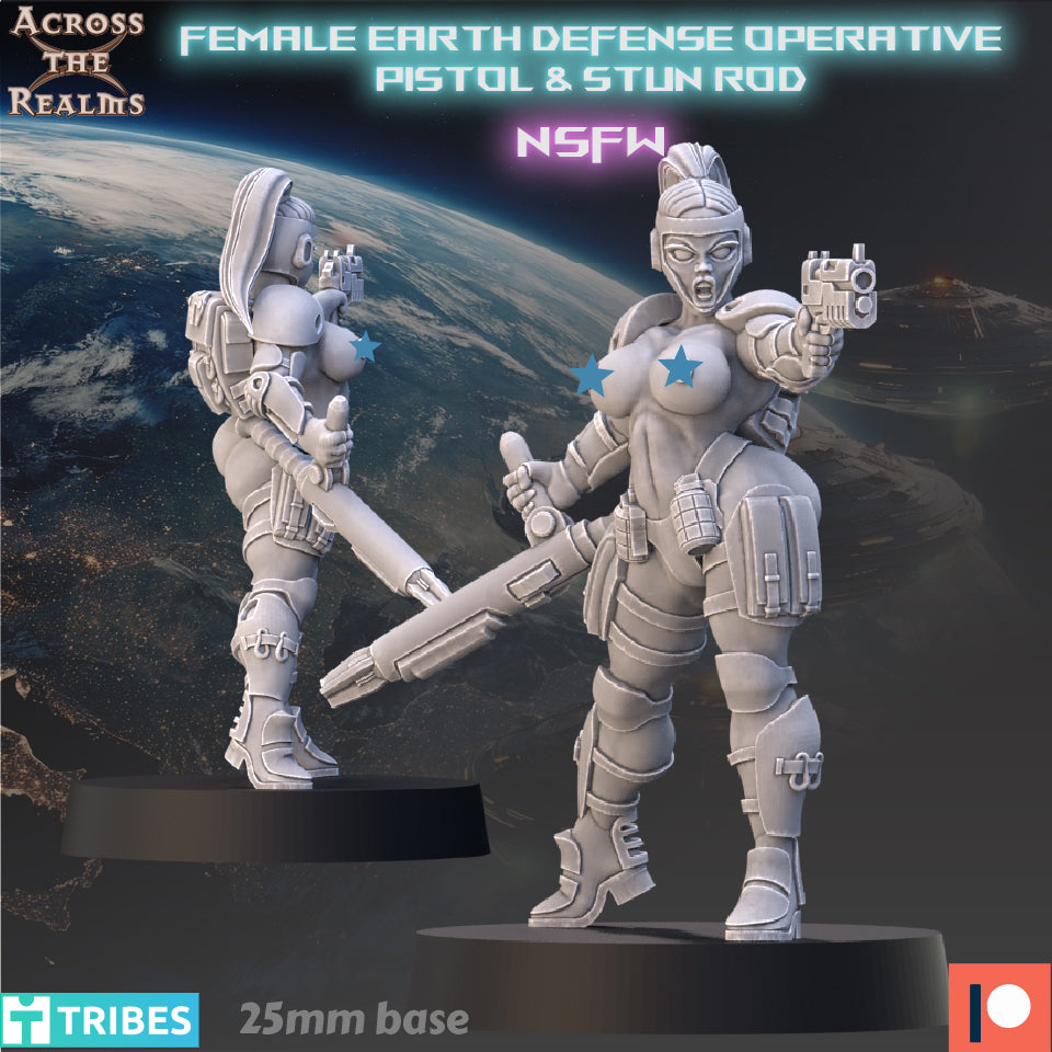 28mm Female Earth Defense Operative with Pistol & Stun rod