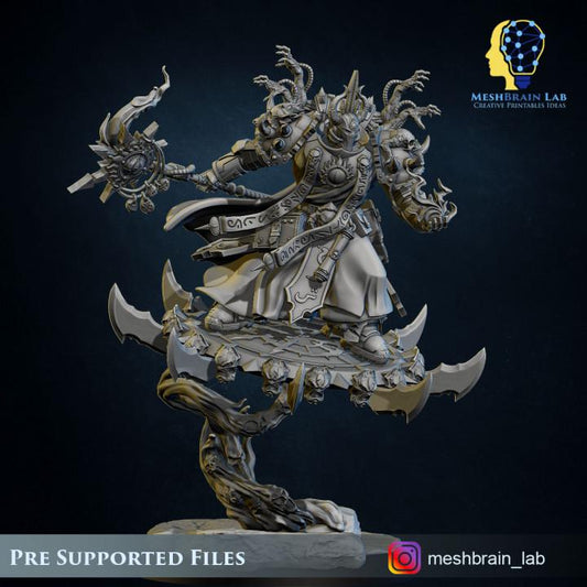 Doom Marine Sorcerer on flying disc | Chaos | 32mm | Meshbrain Labs