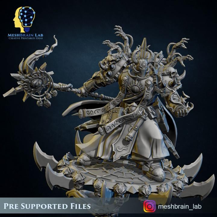 Doom Marine Sorcerer on flying disc | Chaos | 32mm | Meshbrain Labs