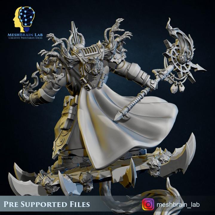Doom Marine Sorcerer on flying disc | Chaos | 32mm | Meshbrain Labs