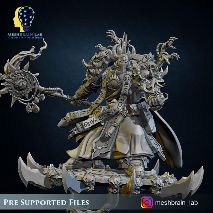 Doom Marine Sorcerer on flying disc | Chaos | 32mm | Meshbrain Labs