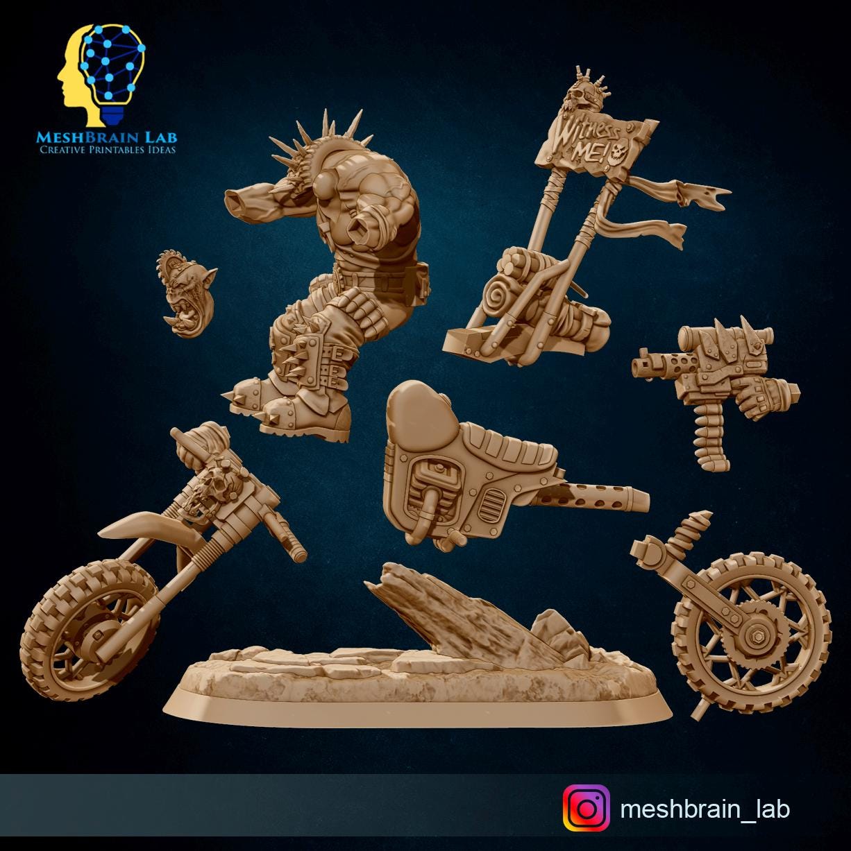 Wasteland Biker Orks Squad | Orks | 32mm | Meshbrain Labs