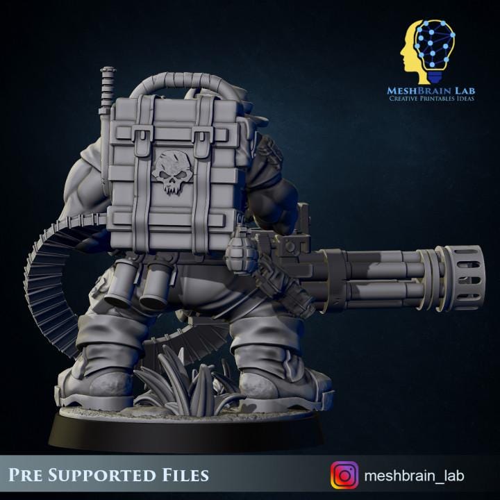 Ork Commando With Minigun | Orks | 32mm | Meshbrain Labs