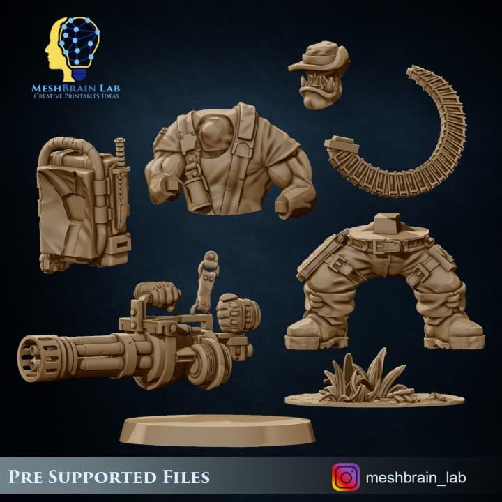 Ork Commando With Minigun | Orks | 32mm | Meshbrain Labs