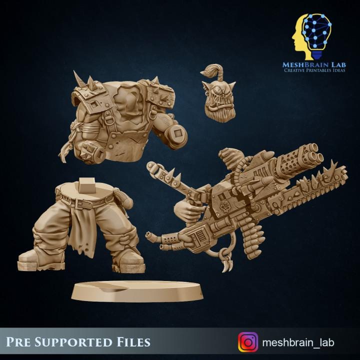 Pirate Ork With Big Bada Boom Weapon 2 | Orks | 32mm | Meshbrain Labs