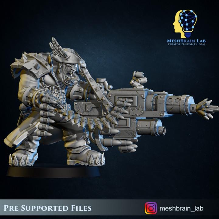 Pirate Ork With Big Bada Boom Weapon 1 | Orks | 32mm | Meshbrain Labs