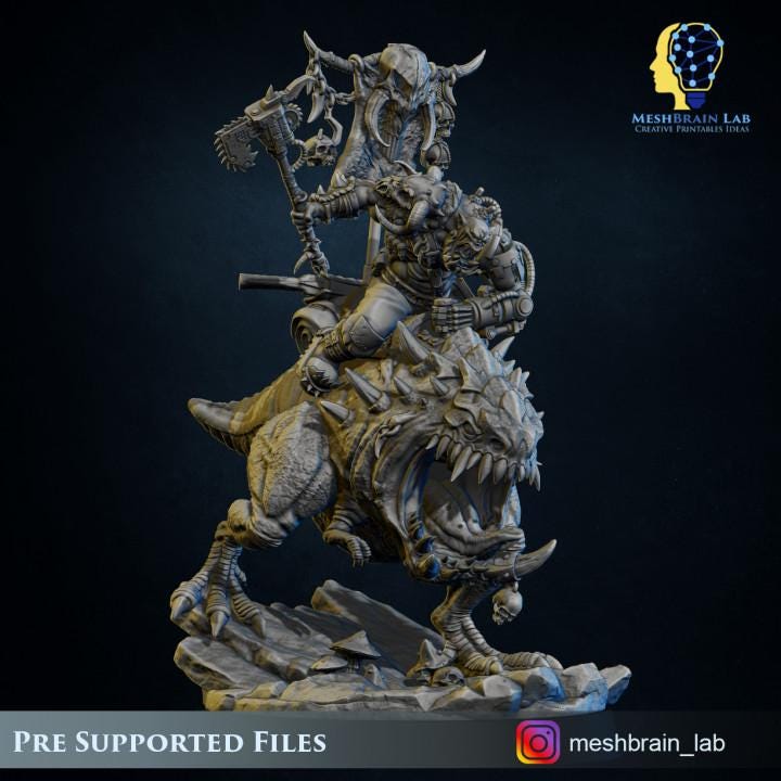 Ork Beast Hunter Warboss on colossal Mount | Orks | 32mm | Meshbrain Labs