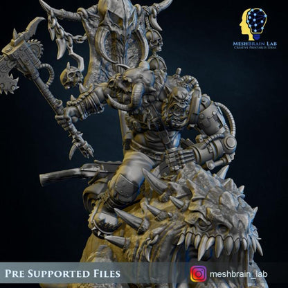 Ork Beast Hunter Warboss on colossal Mount | Orks | 32mm | Meshbrain Labs