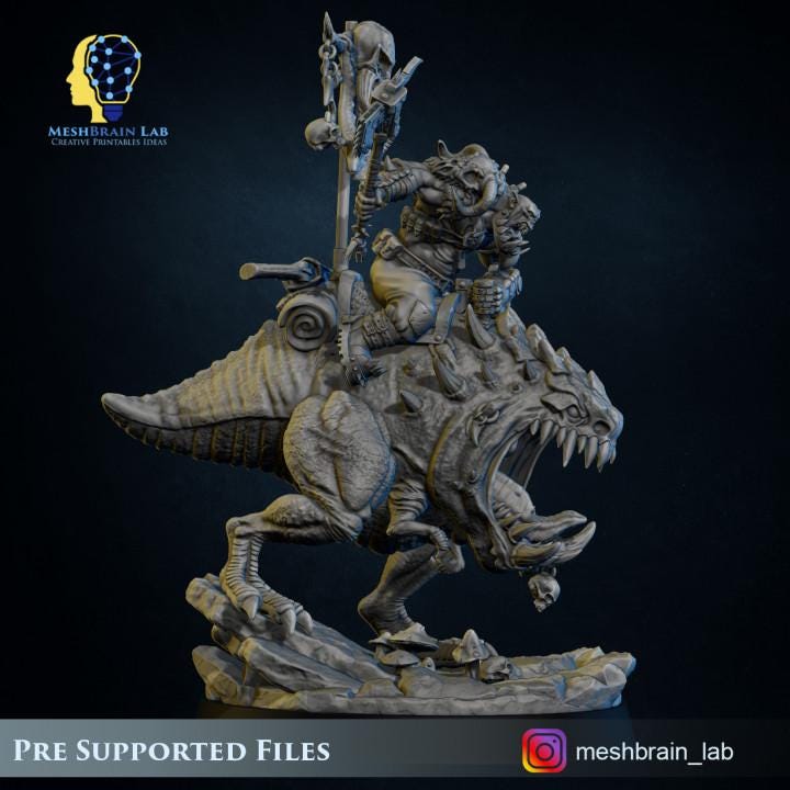 Ork Beast Hunter Warboss on colossal Mount | Orks | 32mm | Meshbrain Labs