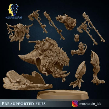 Ork Beast Hunter Warboss on colossal Mount | Orks | 32mm | Meshbrain Labs