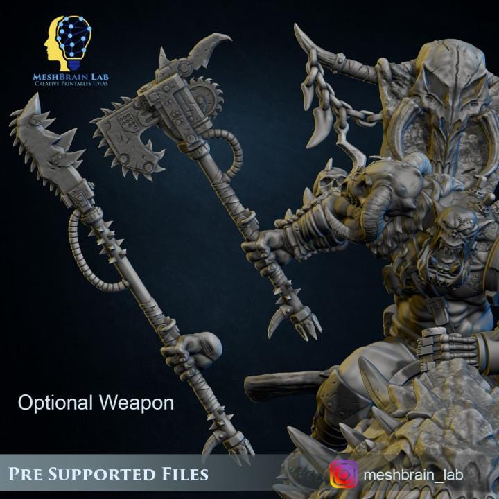 Ork Beast Hunter Warboss on colossal Mount | Orks | 32mm | Meshbrain Labs