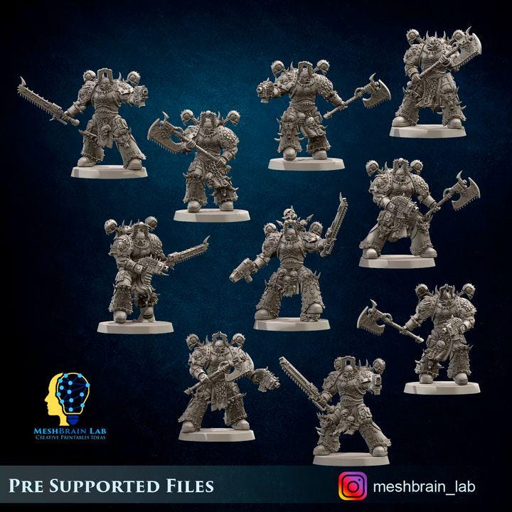 Doom Marines Berserkers Squad | Chaos | 32mm | Meshbrain Labs