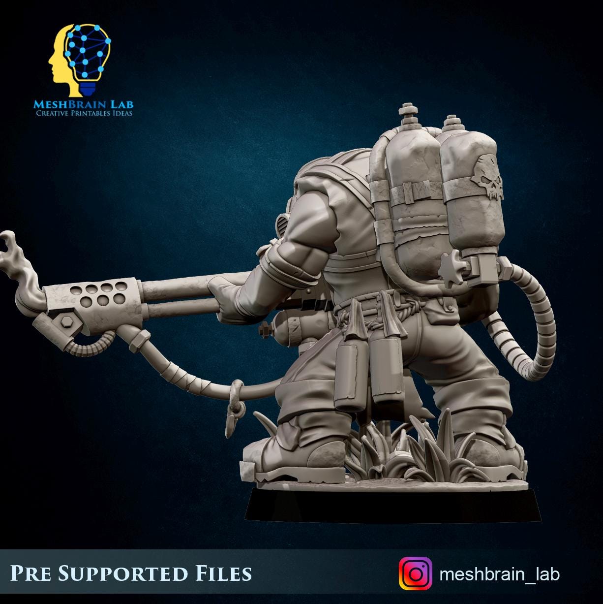 Ork Kommando with Flamethrower | Orks | 32mm | Meshbrain Labs