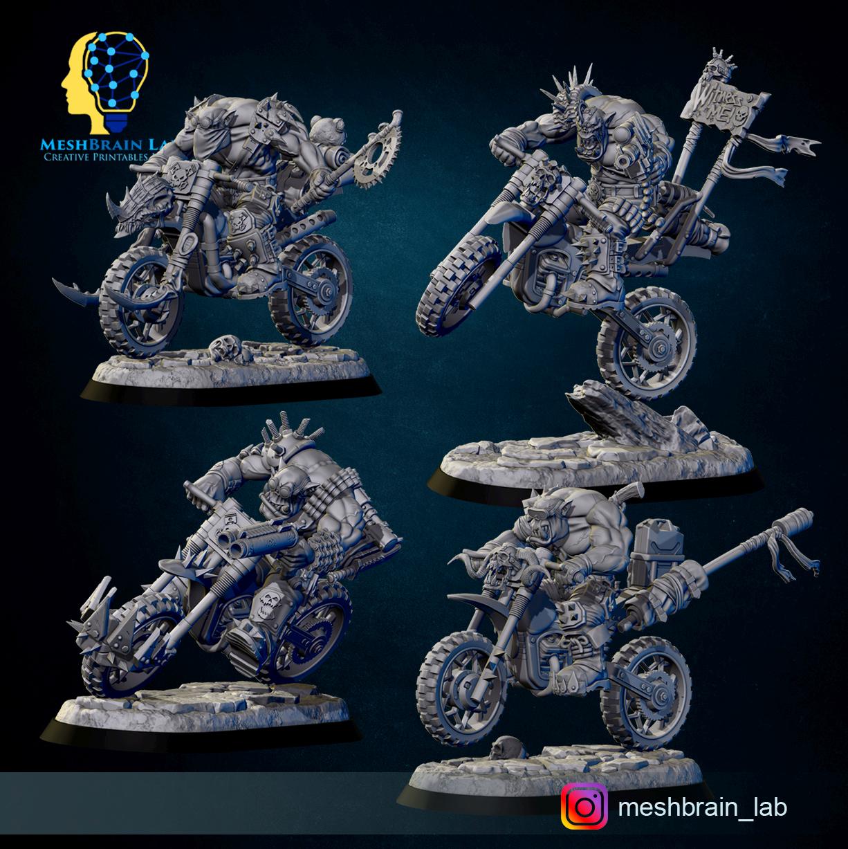 Wasteland Biker Orks Squad | Orks | 32mm | Meshbrain Labs