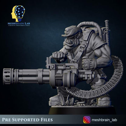 Ork Commando With Minigun | Orks | 32mm | Meshbrain Labs