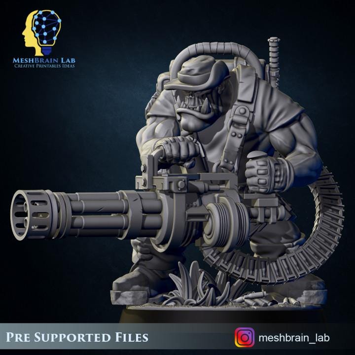 Ork Commando With Minigun | Orks | 32mm | Meshbrain Labs