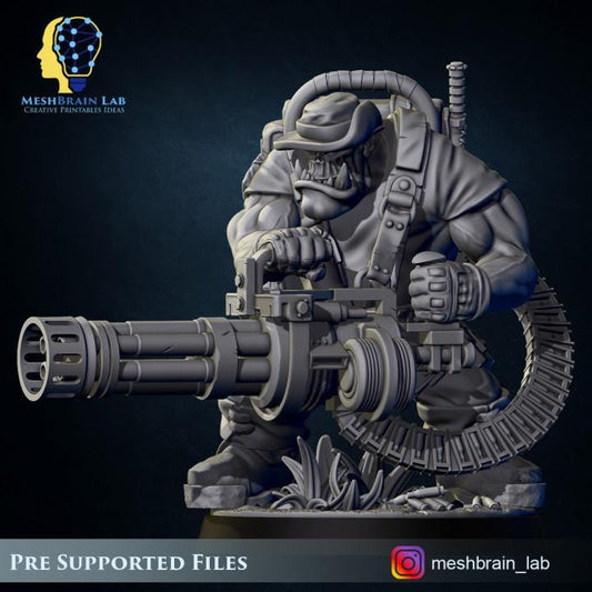 Ork Commando With Minigun | Orks | 32mm | Meshbrain Labs