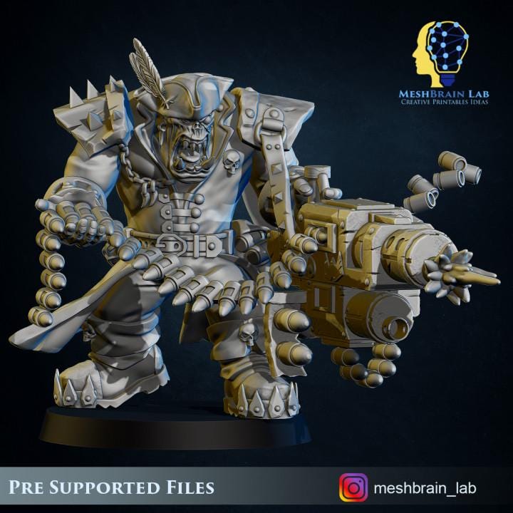 Pirate Ork With Big Bada Boom Weapon 1 | Orks | 32mm | Meshbrain Labs