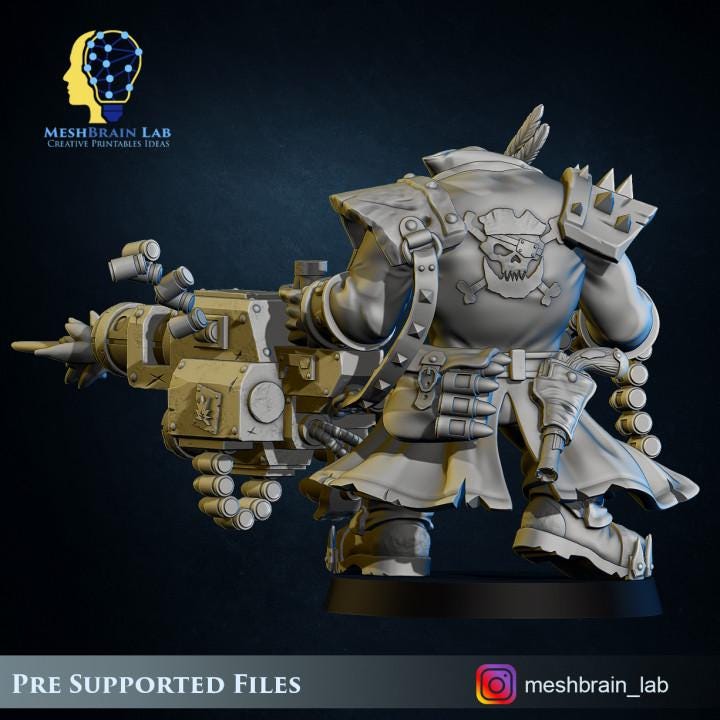 Pirate Ork With Big Bada Boom Weapon 1 | Orks | 32mm | Meshbrain Labs