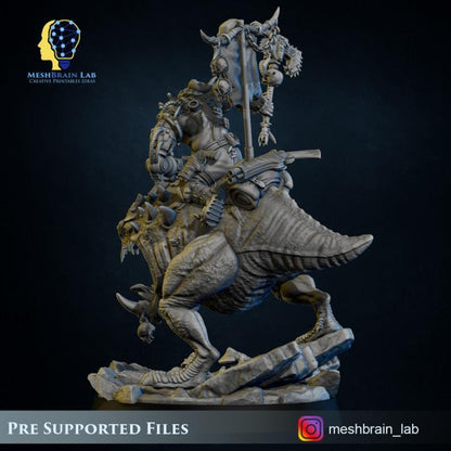 Ork Beast Hunter Warboss on colossal Mount | Orks | 32mm | Meshbrain Labs
